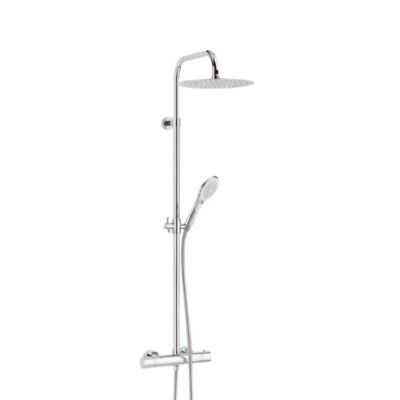 Colonne de douche thermostatique avec pomme de tête ronde, douchette et flexible, chrome, Valentin Inouie