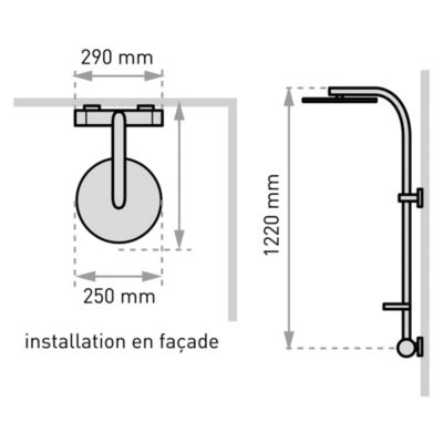 Colonne de douche thermostatique avec pomme de tête ronde, douchette et flexible, chrome, Valentin Inouie