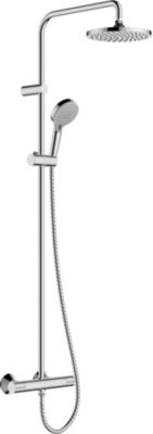Colonne de douche thermostatique avec pommeau + douchette 1 jet + flexible + barre réglable, chromé, Hansgrohe Vernis Blend 200 EcoSmart