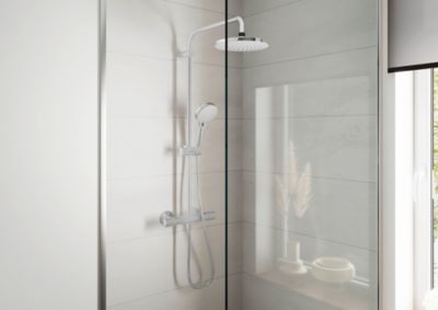Colonne de douche thermostatique avec pommeau + douchette 1 jet + flexible + barre réglable, chromé, Hansgrohe Vernis Blend 200 EcoSmart