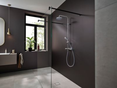 Colonne de douche thermostatique avec pommeau + douchette 1 jet + flexible + barre réglable, chromé, Hansgrohe Vernis Blend 200 EcoSmart