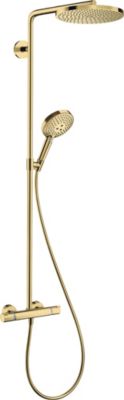 Colonne de douche thermostatique avec pommeau + douchette 1 jet + flexible + barre réglable, doré, Hansgrohe Raindance Select S 240 PowderRain