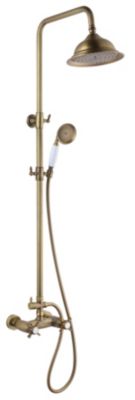 Colonne de douche thermostatique avec pommeau + douchette 1 jet + flexible + barre réglable, vieux bronze, Edouard Rousseau Retro