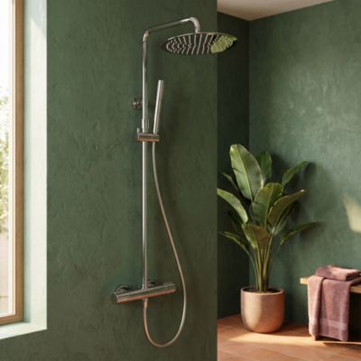 Colonne de douche thermostatique avec pommeau + douchette 1 jet + flexible, chrome, Essebagno Lollipop