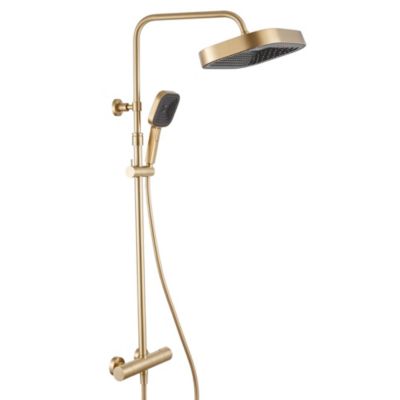 Colonne de douche thermostatique avec pommeau + douchette 1 jet + flexible, doré, Essebagno Encarre