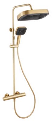 Colonne de douche thermostatique avec pommeau + douchette 1 jet + flexible, doré, Essebagno Encarre