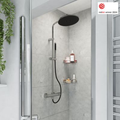 Colonne de douche thermostatique avec pommeau, douchette 2 jets, flexible, barre réglable, chrome, GoodHome Levanna
