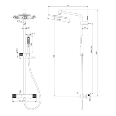 Colonne de douche thermostatique avec pommeau, douchette 2 jets, flexible, barre réglable, chrome, GoodHome Levanna