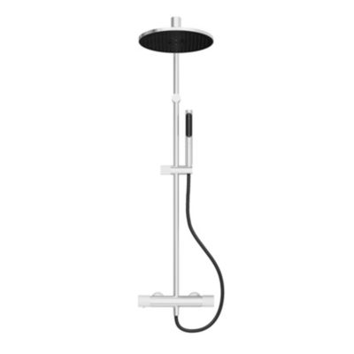 Colonne de douche thermostatique avec pommeau, douchette 2 jets, flexible, barre réglable, chrome, GoodHome Levanna
