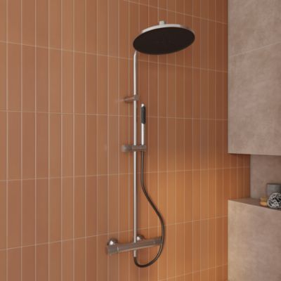 Colonne de douche thermostatique avec pommeau, douchette 2 jets, flexible, barre réglable, chrome, GoodHome Levanna