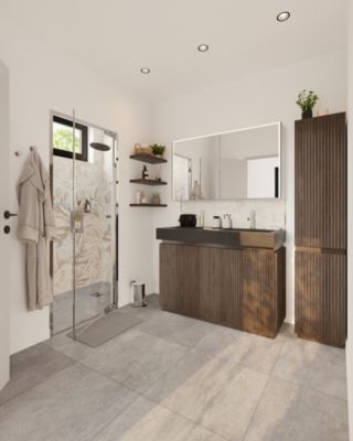 Colonne de douche thermostatique avec pommeau, douchette 2 jets, flexible, barre réglable, chrome, GoodHome Levanna