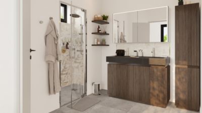Colonne de douche thermostatique avec pommeau, douchette 2 jets, flexible, barre réglable, chrome, GoodHome Levanna