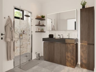 Colonne de douche thermostatique avec pommeau, douchette 2 jets, flexible, barre réglable, chrome, GoodHome Levanna