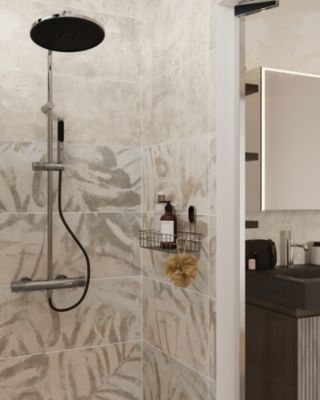 Colonne de douche thermostatique avec pommeau, douchette 2 jets, flexible, barre réglable, chrome, GoodHome Levanna