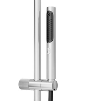Colonne de douche thermostatique avec pommeau, douchette 2 jets, flexible, barre réglable, chrome, GoodHome Levanna