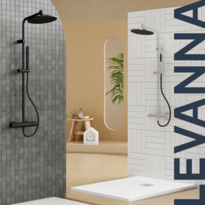 Colonne de douche thermostatique avec pommeau, douchette 2 jets, flexible, barre réglable, chrome, GoodHome Levanna