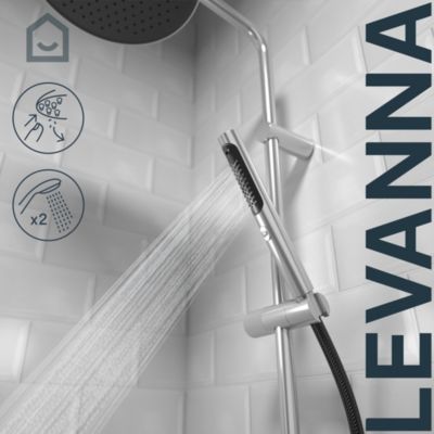Colonne de douche thermostatique avec pommeau, douchette 2 jets, flexible, barre réglable, chrome, GoodHome Levanna