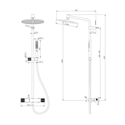 Colonne de douche thermostatique avec pommeau, douchette 2 jets, flexible, barre réglable, noir, GoodHome Levanna