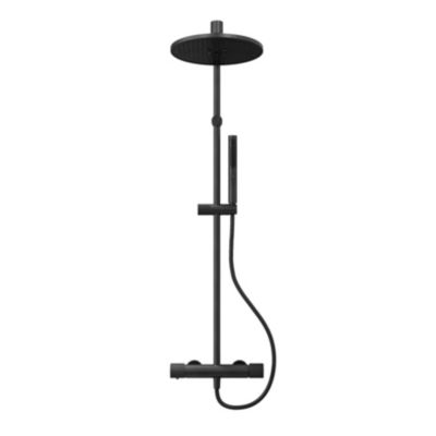 Colonne de douche thermostatique avec pommeau, douchette 2 jets, flexible, barre réglable, noir, GoodHome Levanna