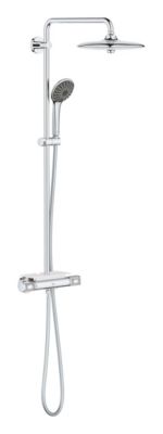 Colonne de douche thermostatique avec pommeau + douchette 3 jets + flexible + barre réglable, chrome, Grohe Vitalio Joy System 260