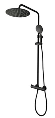 Colonne de douche thermostatique avec pommeau + douchette 3 jets + flexible + barre réglable, noir mat, GoodHome Weddell