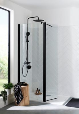 Colonne de douche thermostatique avec pommeau + douchette 3 jets + flexible + barre réglable, noir mat, GoodHome Weddell