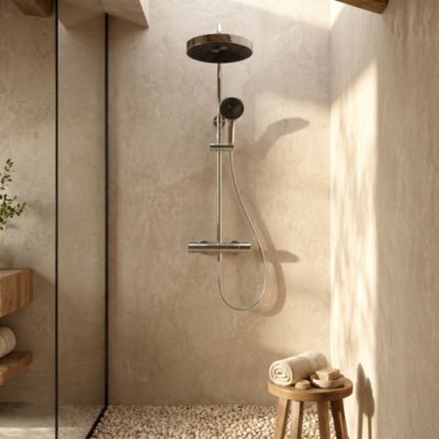 Colonne de douche thermostatique avec pommeau + douchette 3 jets + flexible, chrome, Essebagno Lumio