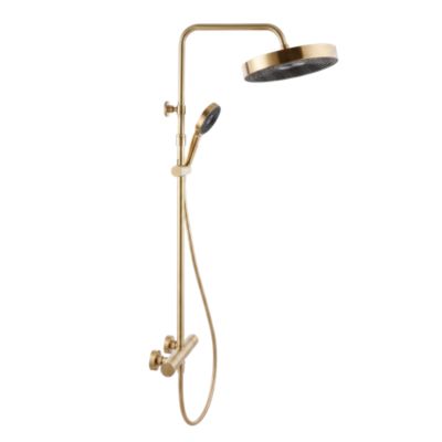Colonne de douche thermostatique avec pommeau + douchette 3 jets + flexible, doré, Essebagno Lumio