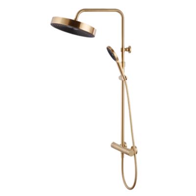 Colonne de douche thermostatique avec pommeau + douchette 3 jets + flexible, doré, Essebagno Lumio