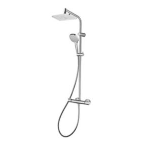Colonne de douche thermostatique avec pommeau + douchette + flexible + barre réglable, chrome, Hansgrohe Myselect 240 SoftCube