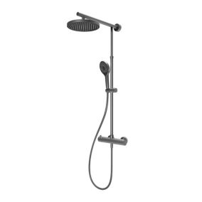 Colonne de douche thermostatique avec pommeau + douchette + flexible + barre réglable, coloris gun metal, Schulte Rain