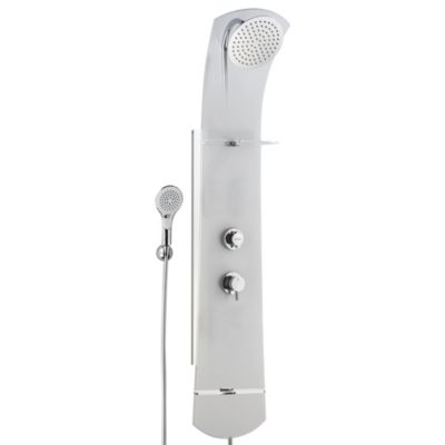 Colonne de douche thermostatique avec tablette, pomme de tête, douchette et flexible, blanc, Valentin Nautilus