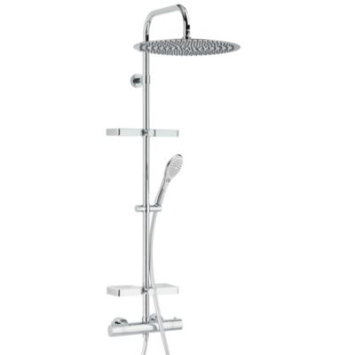 Colonne de douche thermostatique avec tablettes, pomme de tête large, douchette et flexible, chrome, Valentin Opium