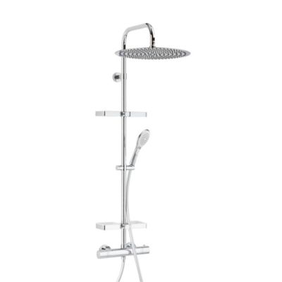 Colonne de douche thermostatique avec tablettes, pomme de tête large, douchette et flexible, chrome, Valentin Opium