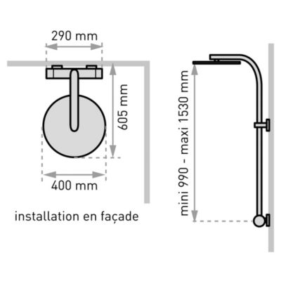 Colonne de douche thermostatique avec tablettes, pomme de tête large, douchette et flexible, chrome, Valentin Opium