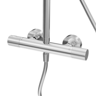 Colonne de douche thermostatique + barre réglable + douchette + flexible, chrome, GoodHome Owens