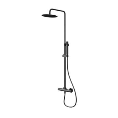 Colonne de douche thermostatique + barre réglable + douchette + flexible, noir mat, GoodHome Owens