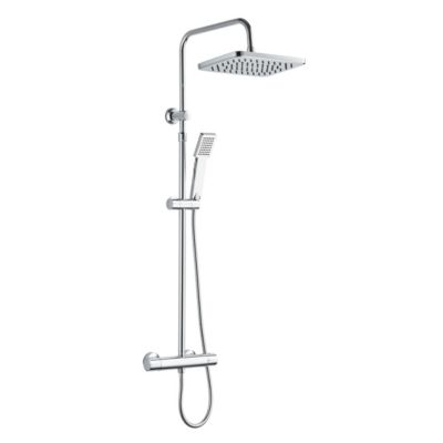 Colonne de douche thermostatique carrée avec douchette, pomme de douche, barre réglable et mitigeur, chrome, Edouard Rousseau Vorak