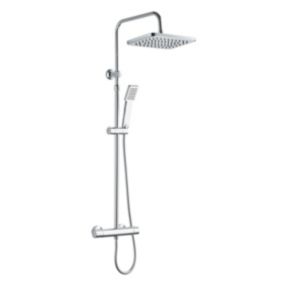 Colonne de douche thermostatique carrée avec douchette, pomme de douche, barre réglable et mitigeur, chrome, Edouard Rousseau Vorak