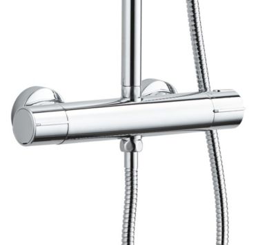 Colonne de douche thermostatique carrée avec douchette, pomme de douche, barre réglable et mitigeur, chrome, Edouard Rousseau Vorak