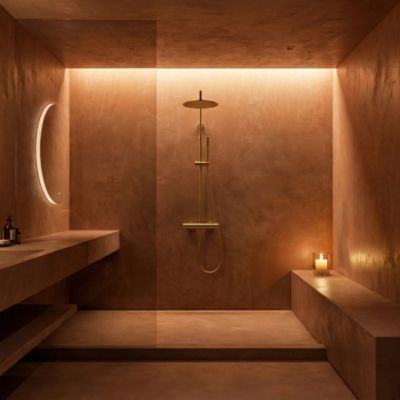 Colonne de douche thermostatique corps froid or brossé Essebagno Delice II