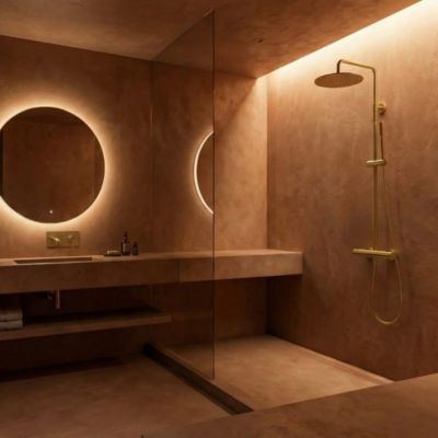 Colonne de douche thermostatique corps froid or brossé Essebagno Delice II