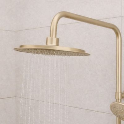 Colonne de douche thermostatique doré brossé Galedo Arty, avec douche de tête et douchette 2 jets
