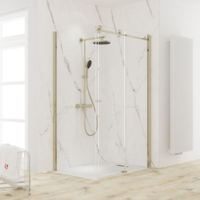 Colonne de douche thermostatique dorée Schulte Rain, avec douche de tête et douchette