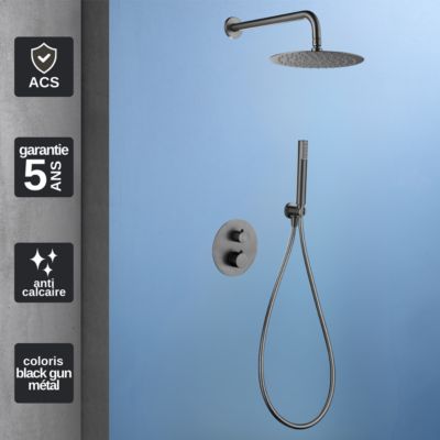 Colonne de Douche Thermostatique Encastrée anti-calcaire Black Gun Métal IMEX GENOVA GTG053/BGM