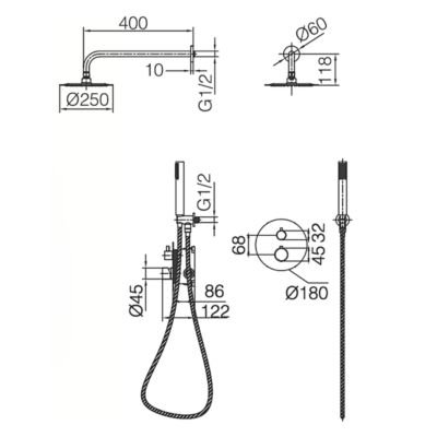 Colonne de Douche Thermostatique Encastrée anti-calcaire Black Gun Métal IMEX GENOVA GTG053/BGM