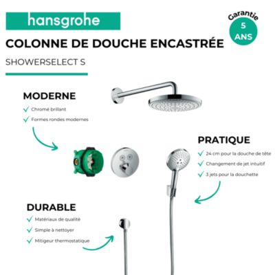 Colonne de douche thermostatique encastrée HANSGROHE ShowerSelect S chromé + douche de tête HASNGROHE Raindance Select S