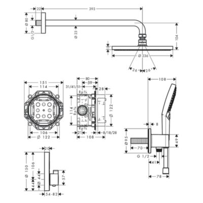 Colonne de douche thermostatique encastrée HANSGROHE ShowerSelect S chromé