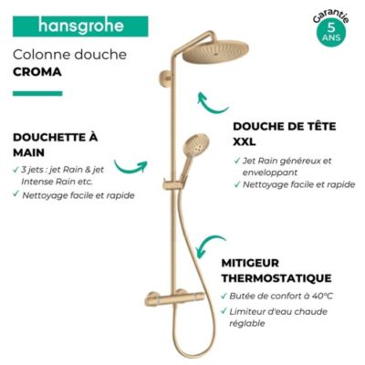 Colonne de douche thermostatique HANSGROHE Croma Select S 280 aspect doré poli