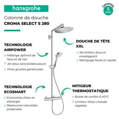 Colonne de douche thermostatique HANSGROHE Croma Select S 280 EcoSmart chromé